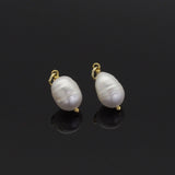 Gold White Oval Pearl Pendant Charm, Sku#EF341