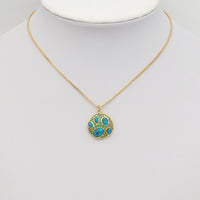 Gold Turquoise Green CZ Paw Print Pendant, Sku#Y799