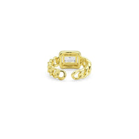 Gold Rectangle CZ Cuban Link Adjustable Ring, Sku#LX277