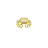 Gold Rectangle CZ Cuban Link Adjustable Ring, Sku#LX277