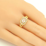 Gold Rectangle CZ Cuban Link Adjustable Ring, Sku#LX277