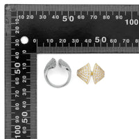 Gold Silver CZ Fan Shape Adjustable Ring, Sku#B370
