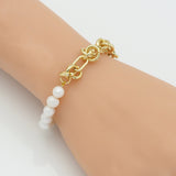 Knotted Link Chain Freshwater Pearl Bracelet Necklace, Sku#EF352