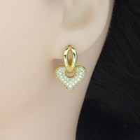 Gold CZ Dangle Heart Huggie Earrings, Sku#Y817