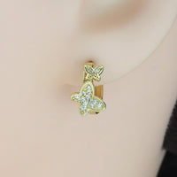 Gold Butterfly CZ Round Ring Hoop Earrings, Sku#Y819