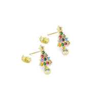 Gold Colorful CZ Christmas Trees Stud Earrings, Sku#Y818