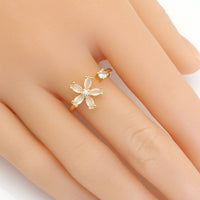 Gold CZ Opal Flower Adjustable Ring, Sku#LD447