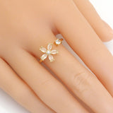 Gold CZ Opal Flower Adjustable Ring, Sku#LD447