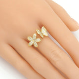 Gold CZ Flower Butterfly Adjustable Ring, Sku#LD428