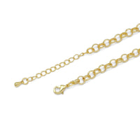Rolo Link Round Colorful CZ Gold Chain Necklace, Sku#EF357