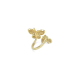 Gold CZ Twin Butterfly Adjustable Ring, Sku#LD429