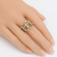 Gold Colorful Baguette CZ Statement Ring, Sku#LX288