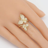 Gold CZ Twin Butterfly Adjustable Ring, Sku#LD429