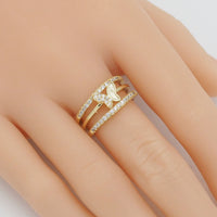 Gold CLear CZ Butterfly three lines Ring, Sku#LD432