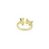 Gold CLear CZ three Butterfly Adjustable Ring, Sku#LD433