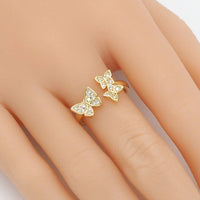 Gold CLear CZ three Butterfly Adjustable Ring, Sku#LD433