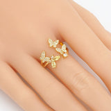 Gold CLear CZ Four Butterfly Adjustable Ring, Sku#LD435