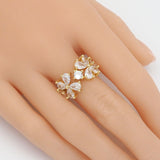 Gold CLear CZ Double Flower Adjustable Ring, Sku#LD438