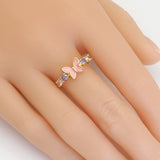 CZ Pink Enamel Butterfly Adjustable Ring, Sku#LD450