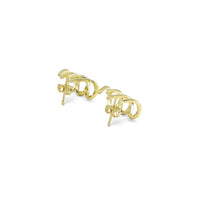 Gold Clear CZ Claw Stud Earrings, Sku#LD453