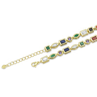 Gold Colorful Oval Square Rectangle Round CZ Statment necklace, Sku#LD454