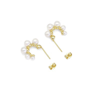 Gold White Pearl Arc-Shaped Stud Earrings, Sku#LD457