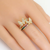 Gold Colorful Baguette CZ Butterfly Adjustable Ring, Sku#LD459