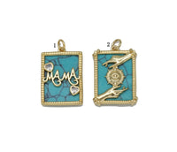 Turquoise MAMA Protection Hands Eye Dog tag Charm, Sku#L714