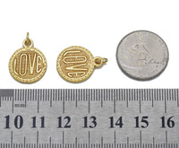 Gold Love Word On Round Coin Charm, Sku#FH203