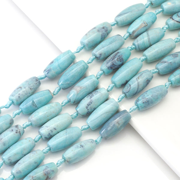 Planet Blue Tibetan Agate Barrel Shape Beads, 13x30mm Focal Beads, Sku#U1630