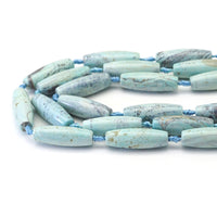 Planet Blue Barrel Shape Tibetan Agate Beads, 14x40mm Focal Beads, Sku#U1631