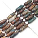 Brown Green Tibetan Agate Barrel Beads, 14x40mm Focal Beads, Sku#U1632