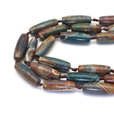 Brown Green Tibetan Agate Barrel Beads, 14x40mm Focal Beads, Sku#U1632