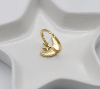 Gold CZ Cresent Moon Star Turquoise Adjustable Ring, Sku#O112
