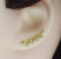 Gold CZ Ear Climber Earrings, Wave Earrings, Sku#B226