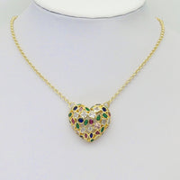 Clear Colorful CZ Gold Puffy Heart Pendant, Sku#LX320