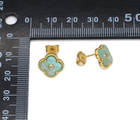 Teal Green Clover Stud Earrings and Necklace set , Sku#FH204