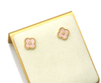 Gold Pink Mother of Pearl Clover Stud Earrings and Necklace Set, Sku#FH205