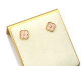 Gold Pink Mother of Pearl Clover Stud Earrings and Necklace Set, Sku#FH205
