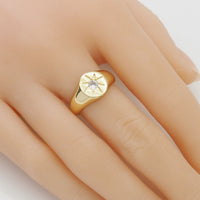 Gold CZ North Star Signet Adjustable Ring, Sku#LX326