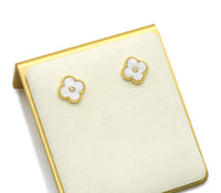 White Mother of Pearl Clover Stud Earrings and Necklace set, Sku#FH207