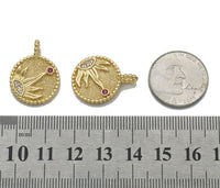 CZ Gold Sun with Fuchsia CZ Medallion Coin Charm, Sku#LK757