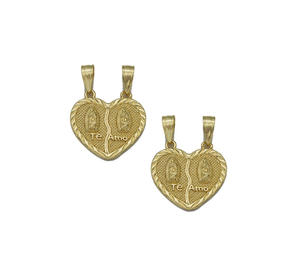 CZ Gold  Virgin Mary Te Amo Medallion Heart Charm, Sku#LK760
