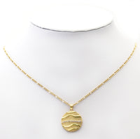 CZ Gold Wave Line Medallion Coin Charm, Sku#LK753