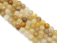 Genuine Rutilated Quartz Faceted Round Beads, Sku#U1401
