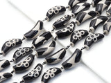 Natural Black White Flower Tibetan Agate Spacer Beads, 40x17mm, Sku#U1402