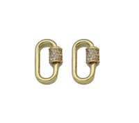 18K Gold / SIlver CZ Pave Oval Shape Screw Clasp, Carabiner clasp, Sku#H340