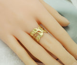 CZ Gold Ginkgo Leaf Adjustable Ring, Sku#Y757