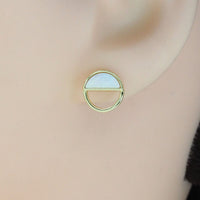 Gold Mother of Pearl Half Circle Stud Earrings, Sku#LX340