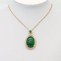 Large Colorful Gold Yellow Green Jade Oval Pendant, Sku#LX342